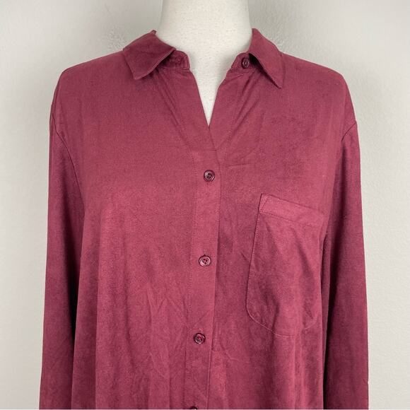 Chico's Maroon Faux Suede Button Down Shirt 3 - Picture 2 of 7